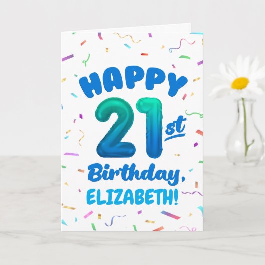Happy 21st Birthday Card with Custom Name カード (小さな植物)