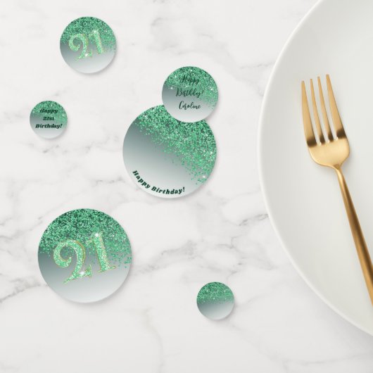 Happy 21st Birthday Chic Falling Green Glitter コンフェッティ (グループ)