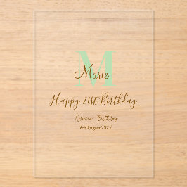 Happy 21st Birthday green add name monogram brown  アクリル招待状