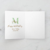 Happy 21st Birthday green add name monogram brown  カード (内部)