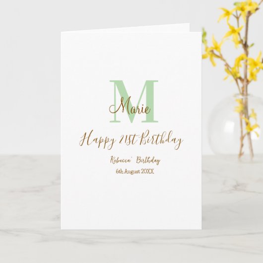 Happy 21st Birthday green add name monogram brown  カード (黄色い花)