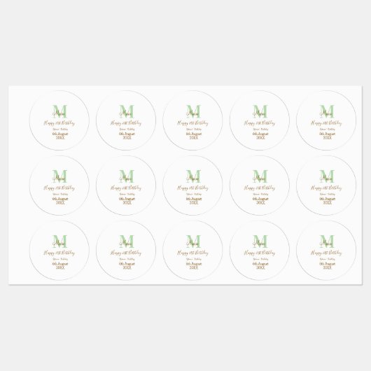 Happy 21st Birthday green add name monogram brown  ラベル (シート)