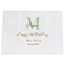 Happy 21st Birthday green add name monogram brown  ラージペーパーバッグ