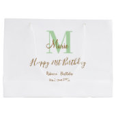 Happy 21st Birthday green add name monogram brown  ラージペーパーバッグ (裏面)