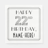 HAPPY 22番目の誕生日;アールデコスタイル;名前をカスタムする スタンダードランチョンナプキン (正面)