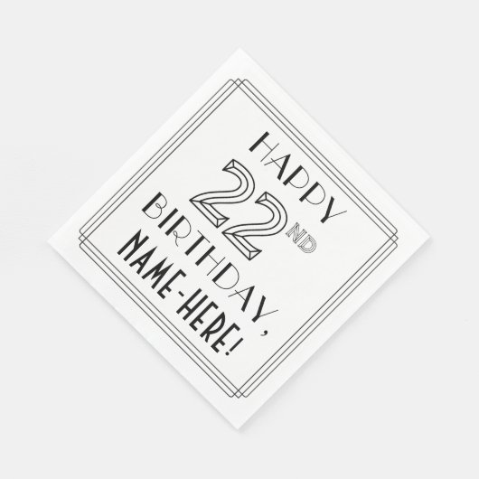 HAPPY 22番目の誕生日;アールデコスタイル;名前をカスタムする スタンダードランチョンナプキン (角)