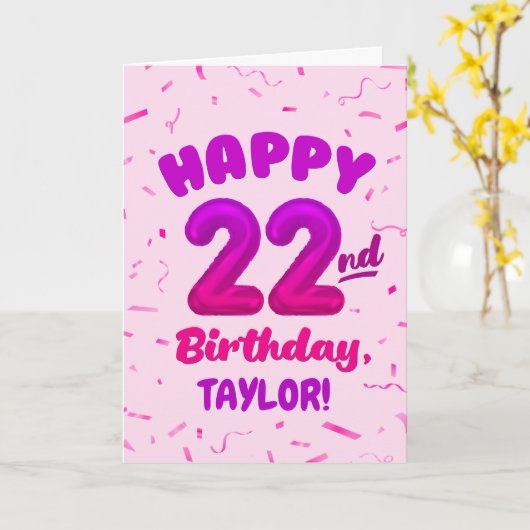 Happy 22nd Birthday Card with Custom Name カード (黄色い花)