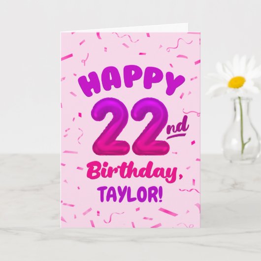 Happy 22nd Birthday Card with Custom Name カード (小さな植物)