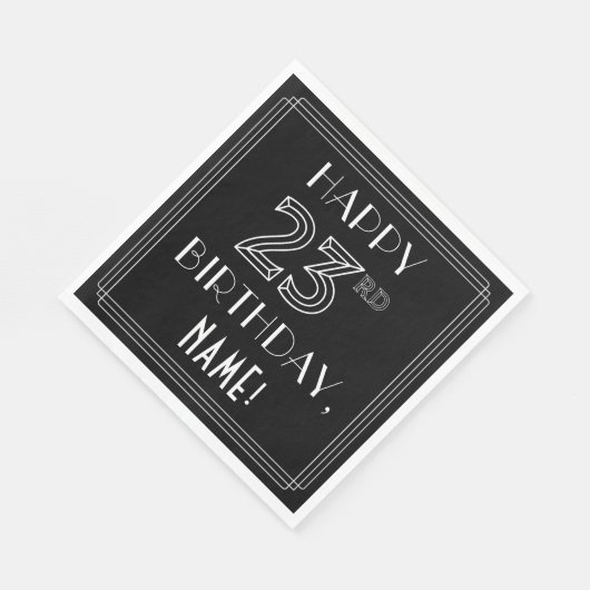 HAPPY 23rd誕生日、アールデコスタイル、名前をカスタムする スタンダードランチョンナプキン (角)