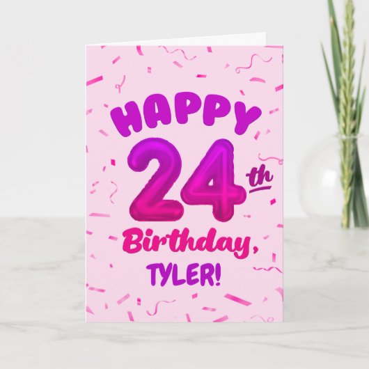 Happy 24th Birthday Card with Custom Name カード (正面)