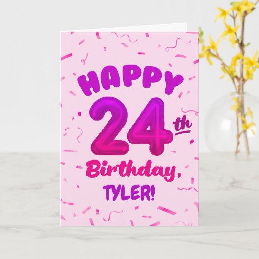 Happy 24th Birthday Card with Custom Name カード (黄色い花)