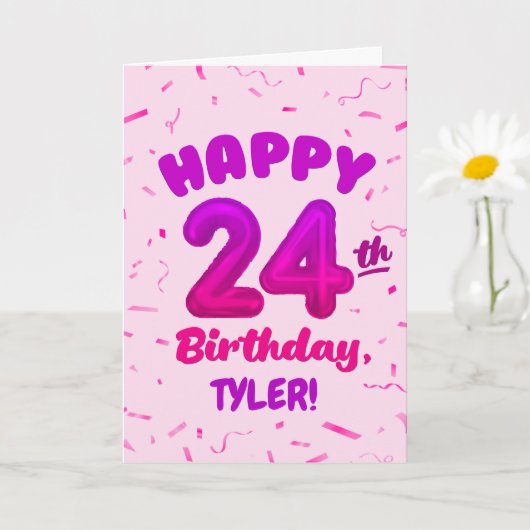 Happy 24th Birthday Card with Custom Name カード (小さな植物)