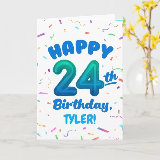 Happy 24th Birthday Card with Custom Name カード (黄色い花)