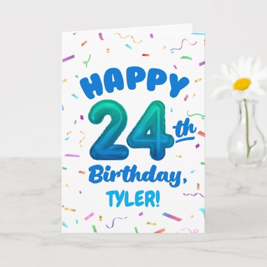 Happy 24th Birthday Card with Custom Name カード (小さな植物)