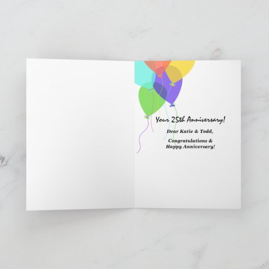 Happy 25thまたはANY YEAR Anniversary Greeting カード (内部)