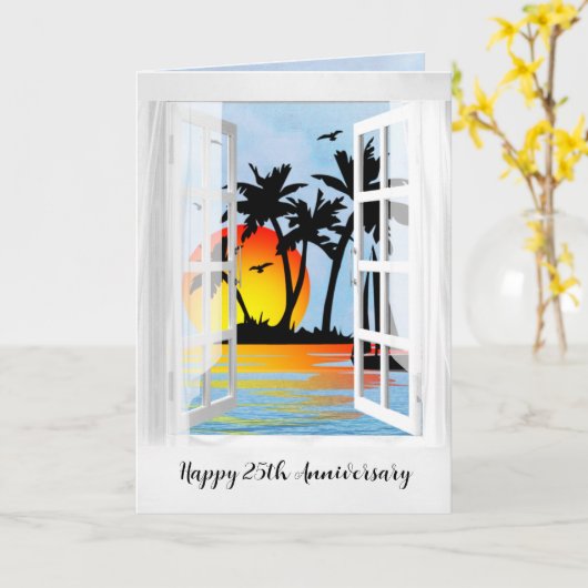 Happy 25th Anniversary Tropical Window カード (黄色い花)