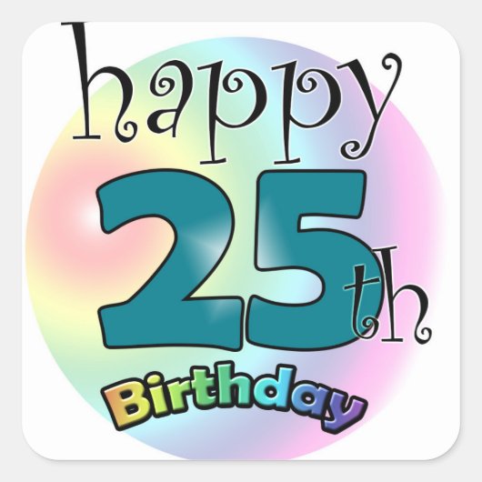 Happy 25th Birthday (blauw) スクエアシール (正面)