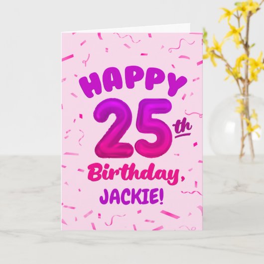 Happy 25th Birthday Card with Custom Name カード (黄色い花)