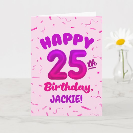 Happy 25th Birthday Card with Custom Name カード (小さな植物)