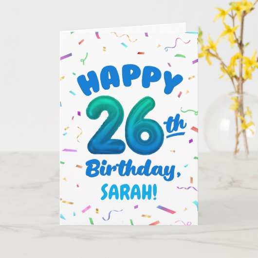 Happy 26th Birthday Card with Custom Name カード (黄色い花)