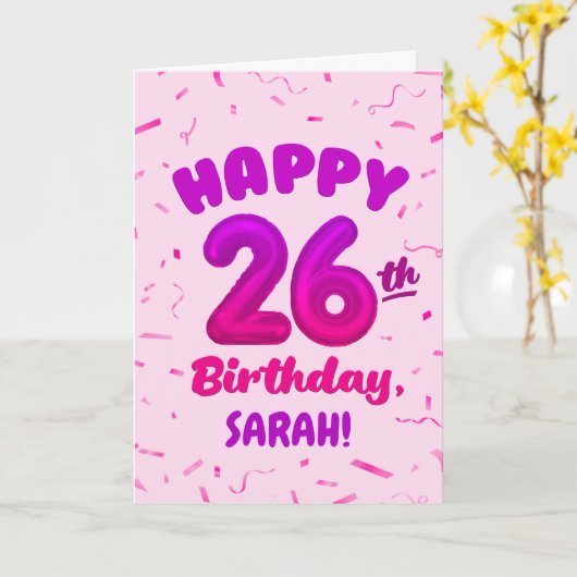 Happy 26th Birthday Card with Custom Name カード (黄色い花)