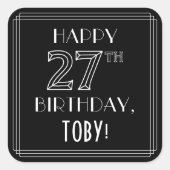 HAPPY 27th誕生日;アールデコスタイル;名前をカスタムする スクエアシール (正面)