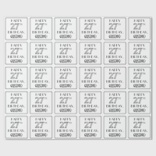HAPPY 27th誕生日;アールデコスタイル;名前をカスタムする ラッピングペーパー (シーム)