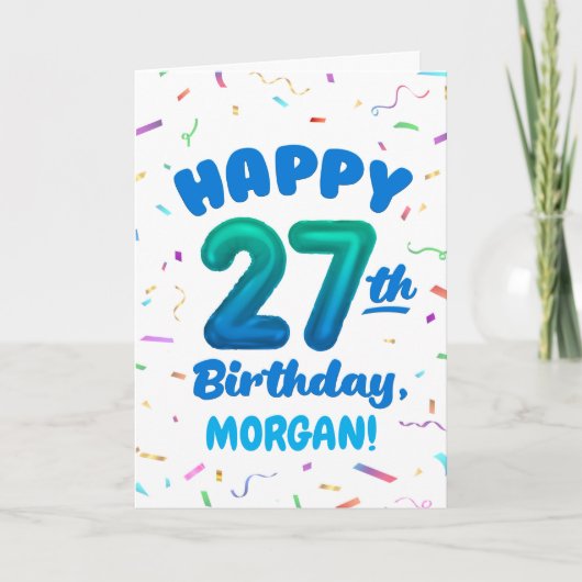 Happy 27th Birthday Card with Custom Name カード (正面)