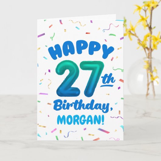 Happy 27th Birthday Card with Custom Name カード (黄色い花)