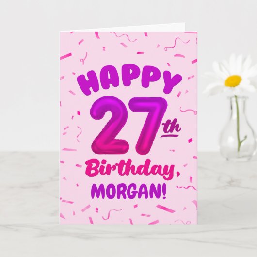 Happy 27th Birthday Card with Custom Name カード (小さな植物)
