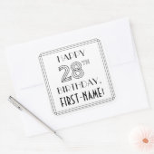 HAPPY 28th誕生日、アールデコスタイル、名前をカスタムする スクエアシール (封筒)