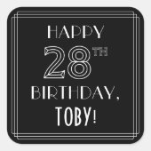 HAPPY 28th誕生日;アールデコスタイル;名前をカスタムする スクエアシール (正面)