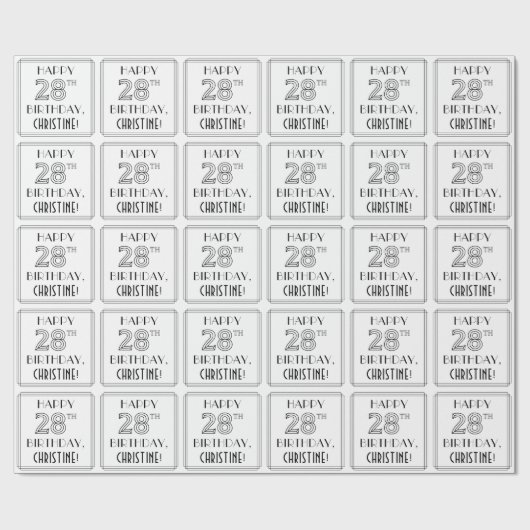 HAPPY 28th誕生日;アールデコスタイル;名前をカスタムする ラッピングペーパー (フラット)