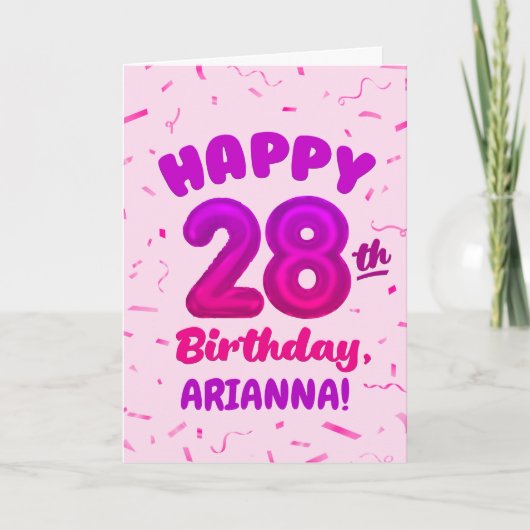 Happy 28th Birthday Card with Custom Name カード (正面)