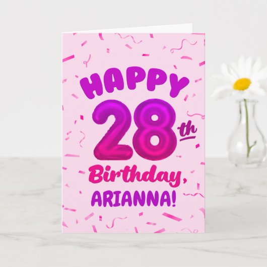 Happy 28th Birthday Card with Custom Name カード (小さな植物)