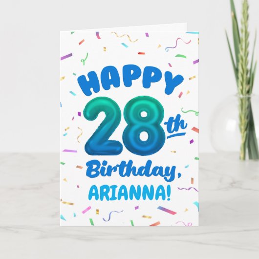 Happy 28th Birthday Card with Custom Name カード (正面)