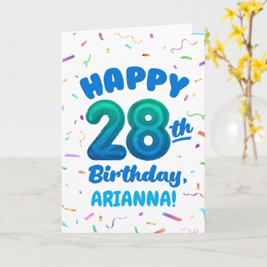 Happy 28th Birthday Card with Custom Name カード (黄色い花)
