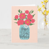 Happy 28th Birthday Step Mom w Mason Jar of Flower カード (黄色い花)