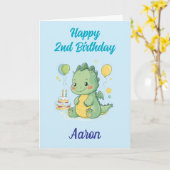 Happy 2nd Birthday, Cute Dragon, Personalized カード (黄色い花)