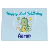 Happy 2nd Birthday, Cute Dragon, Personalized  ラージペーパーバッグ (正面)