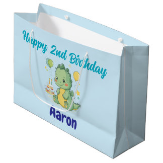 Happy 2nd Birthday, Cute Dragon, Personalized ラージペーパーバッグ