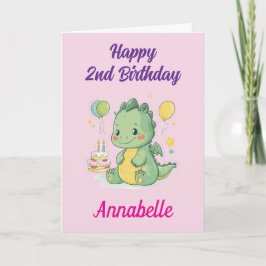 Happy 2nd Birthday Girl, かわいいドラゴンのパーソナライズド カード