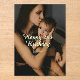 Happy 2nd birthday kids baby mother yellow gray na アクリル招待状