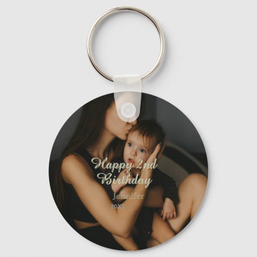 Happy 2nd birthday kids baby mother yellow gray na キーホルダー (正面)