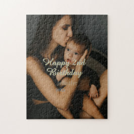 Happy 2nd birthday kids baby mother yellow gray na ジグソーパズル