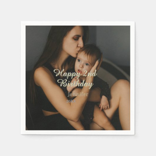 Happy 2nd birthday kids baby mother yellow gray na スタンダードカクテルナプキン (正面)