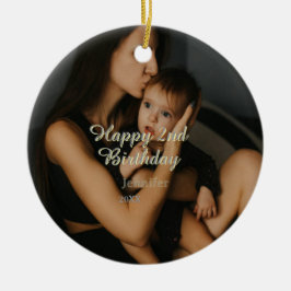 Happy 2nd birthday kids baby mother yellow gray na セラミックオーナメント