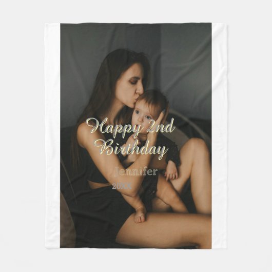 Happy 2nd birthday kids baby mother yellow gray na フリースブランケット (正面)