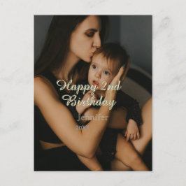 Happy 2nd birthday kids baby mother yellow gray na ポストカード