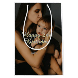 Happy 2nd birthday kids baby mother yellow gray na ミディアムペーパーバッグ